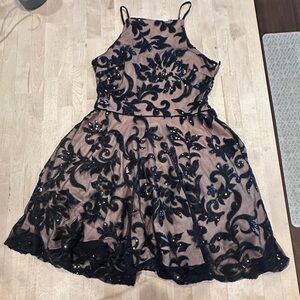 City Studio Black Sequin Floral Mini Dress